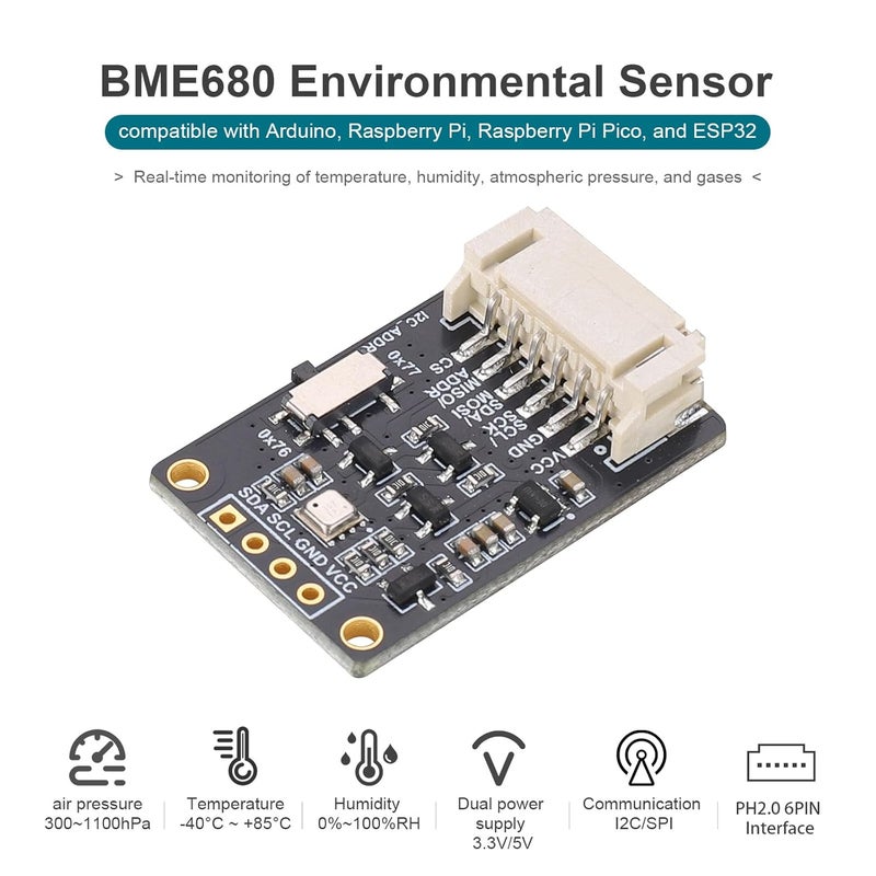 WatangTech BME680 Environmental Sensor | 4-in-1 Temp Humidity Pressure Gas Detector | I2C/SPI Interface | Compatible with Arduino/Raspberry Pi/ESP32/Pico - Image 2